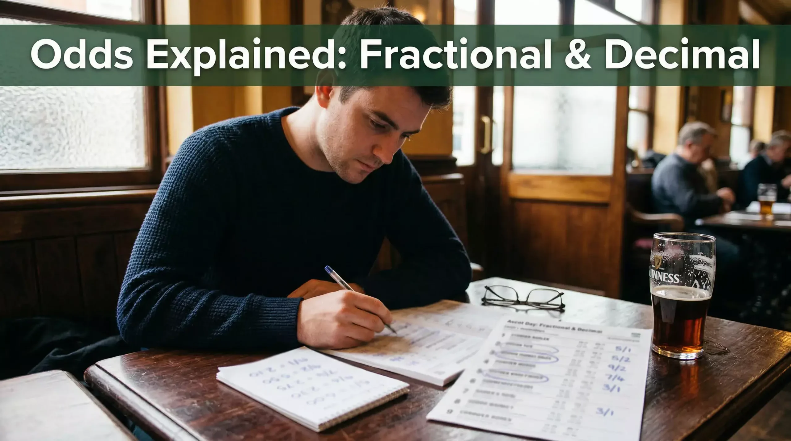 Punter studying horse racing odds formats on a racecard