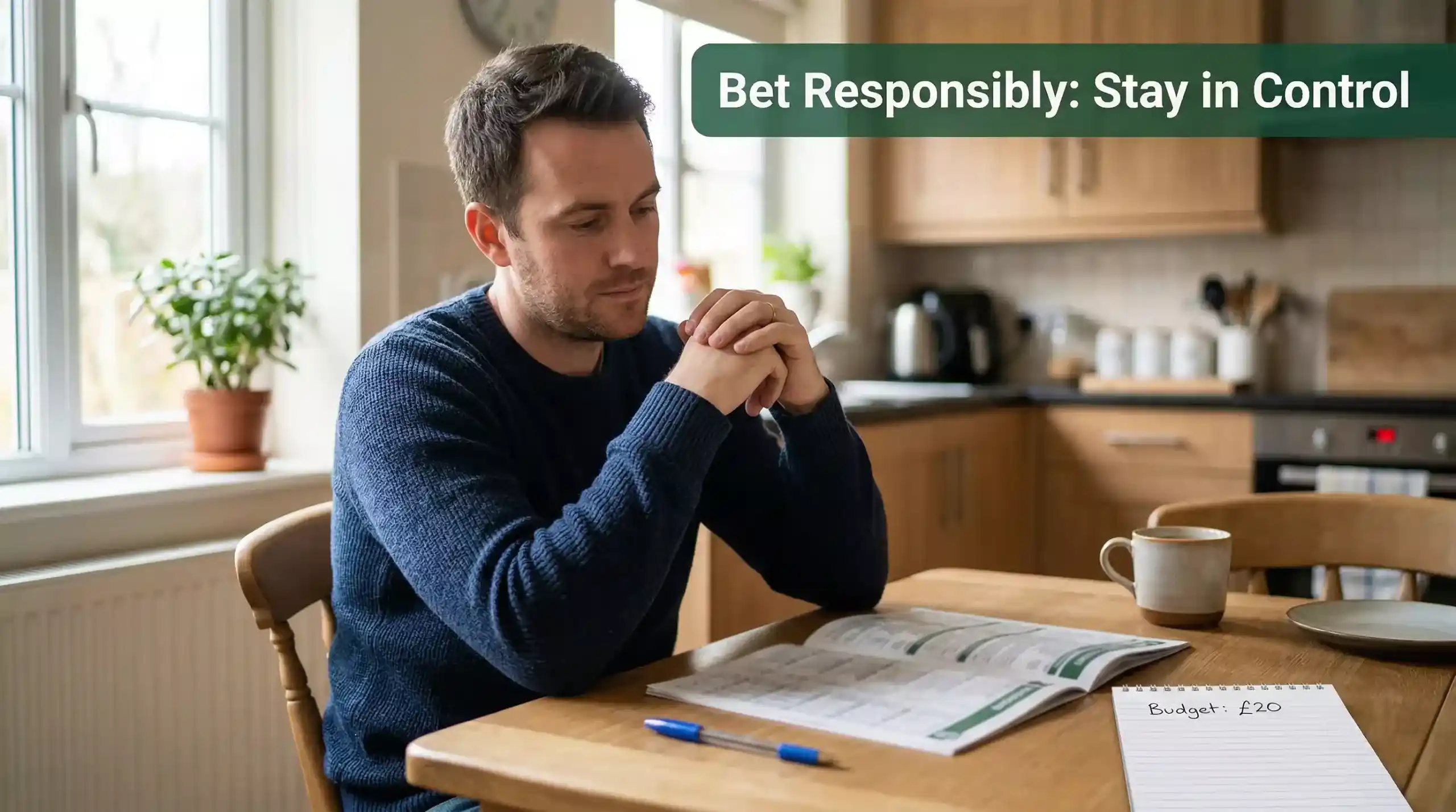 Punter pausing thoughtfully before placing a horse racing bet