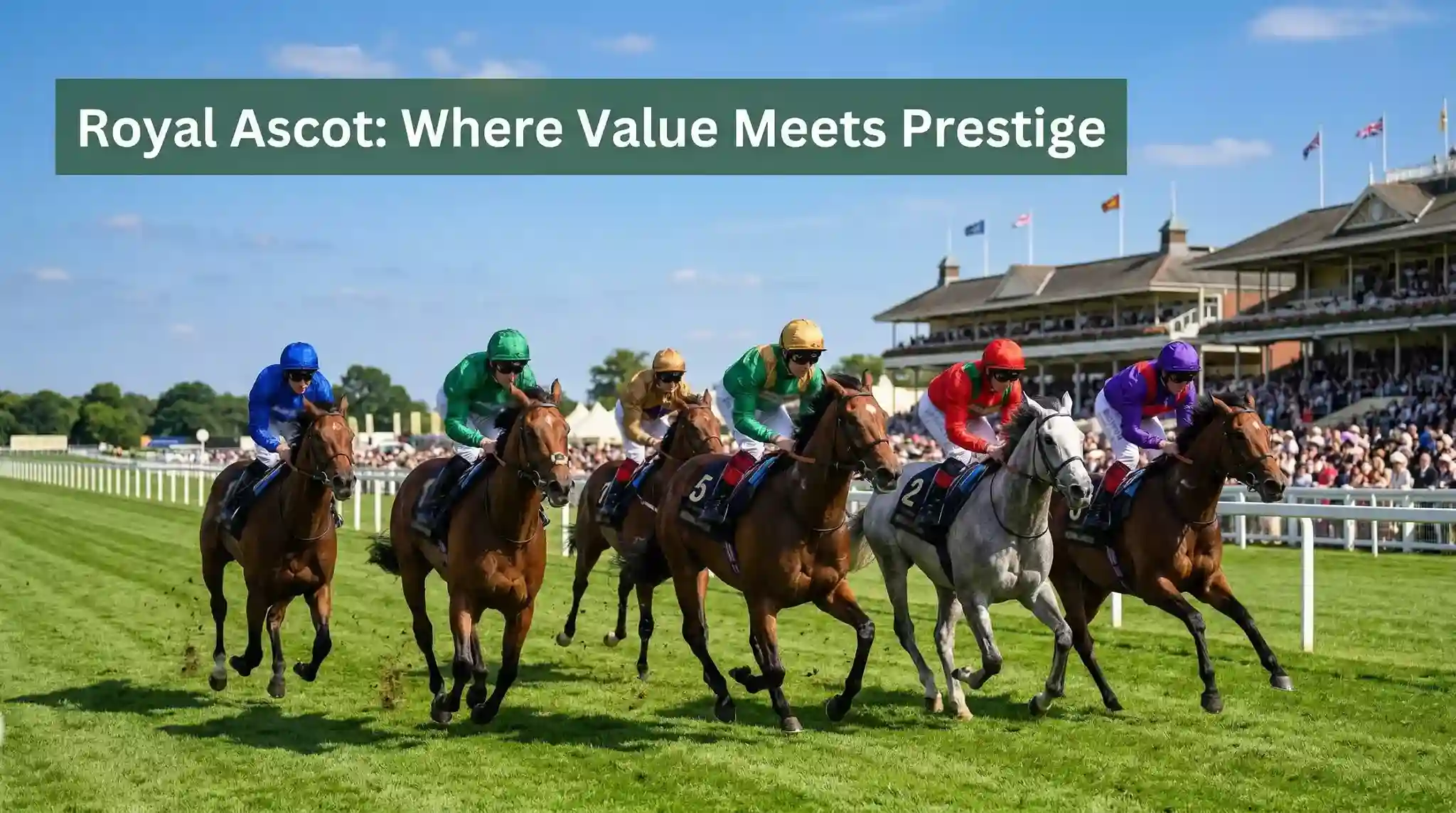 Royal Ascot flat racing field on sun-drenched turf course