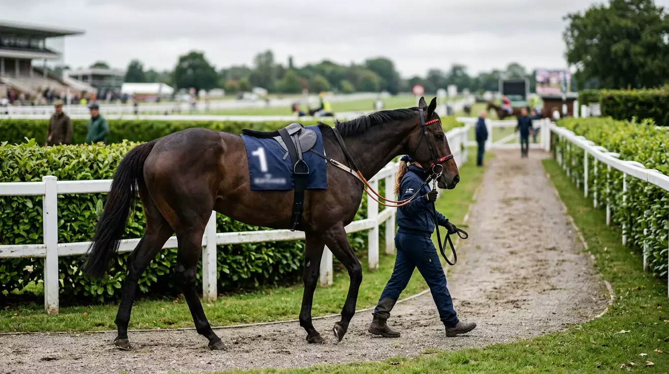 Horse being led away from the parade ring after a non-runner withdrawal